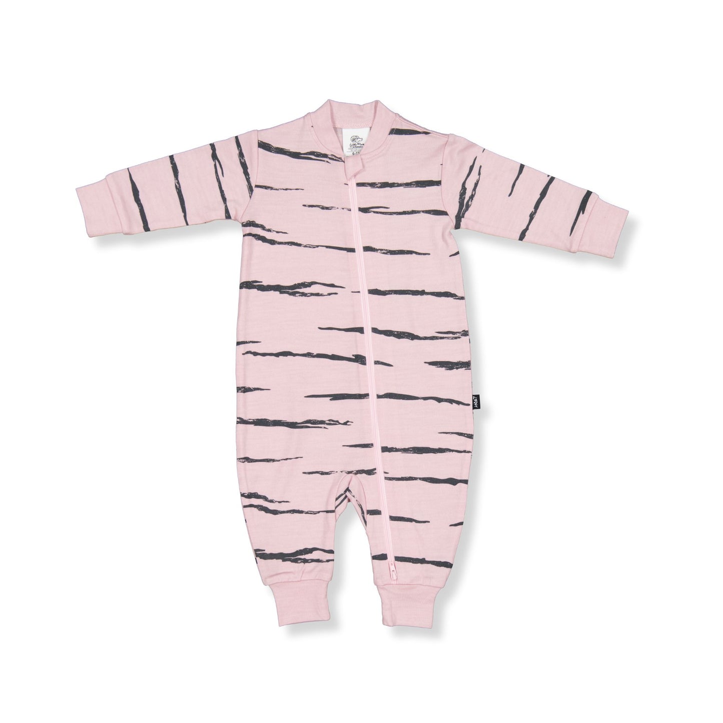 Baby Merino Footless Onesie - Mauve Pink with Animal Print