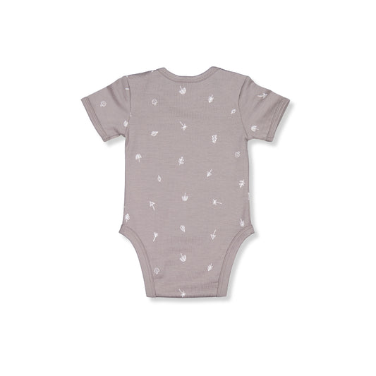 Little Flock of Horrors Merino Baby Short-sleeved Printed Bodysuit I Taupe with Nature Print