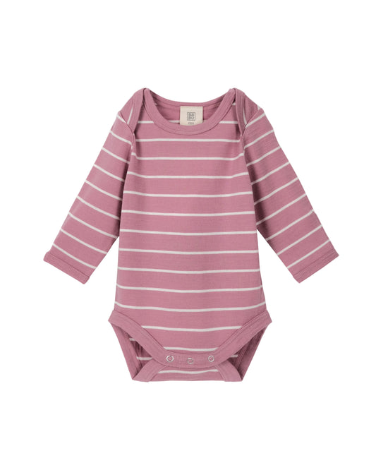 Babu Merino Baby Long-sleeve Bodysuit I Denim Stripe