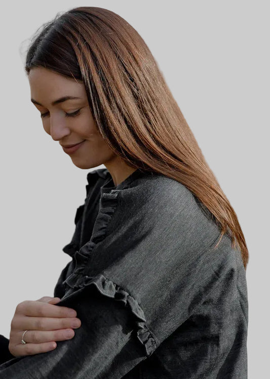 Women's Merino Wool Eden Frill Top - Slate Grey