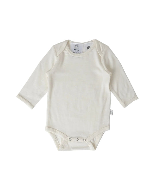 Cream merino wool baby bodysuit with long sleeves
