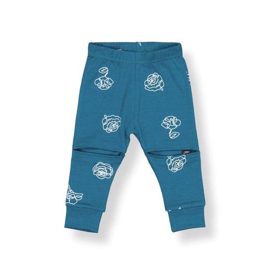 Merino Baby Slasher Leggings - Jade with Flower Print