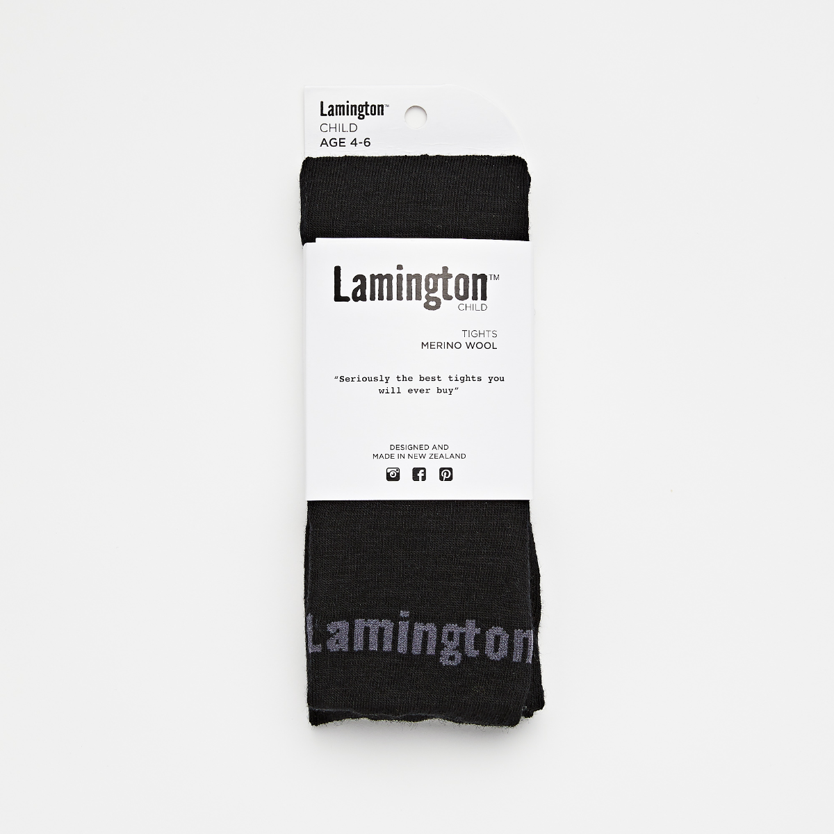 Lamington Merino Kids Flat Knit Tights I Black