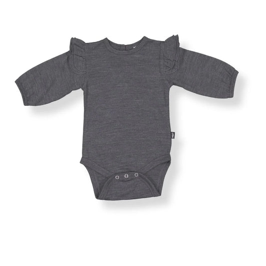 Merino Baby Long-sleeve Frill Bodysuit - Slate Grey