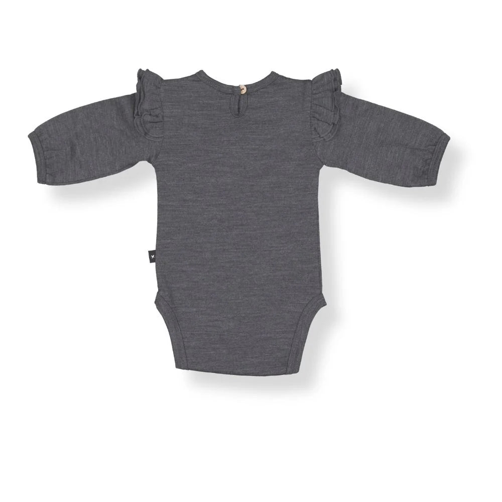 Merino Baby Long-sleeve Frill Bodysuit - Slate Grey