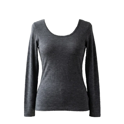 Merino 365 Grey long-sleeve 100% merino wool top on a white background