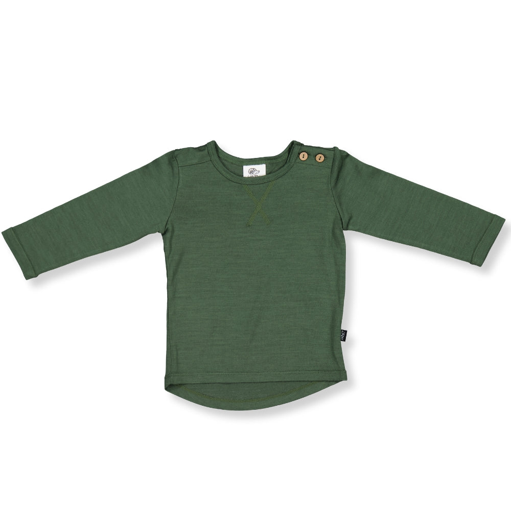 Little Flock of Horrors Merino Kids Long-sleeve Tee I Balsam Green