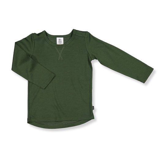 Little Flock of Horrors Merino Kids Long-sleeve Tee I Balsam Green