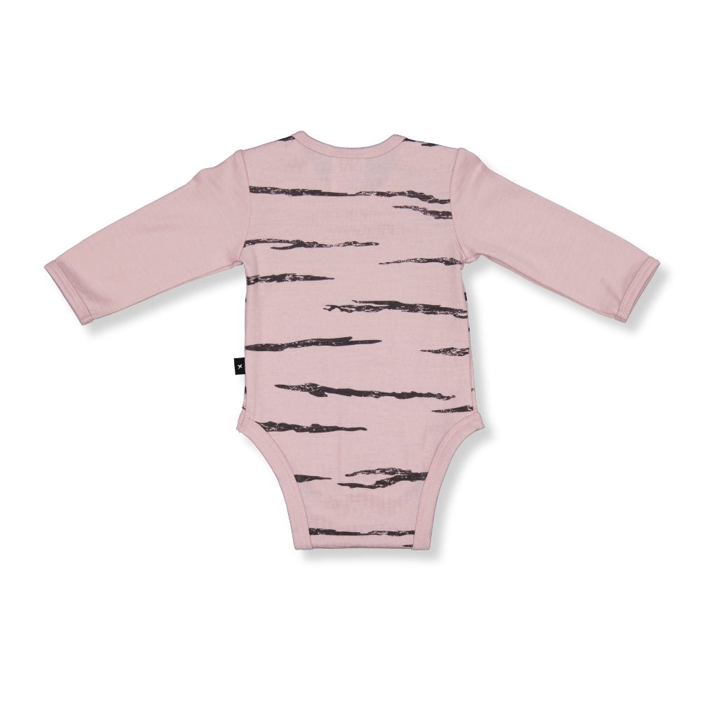 Merino Baby Long-sleeve Bodysuit - Pink with Tiger Print