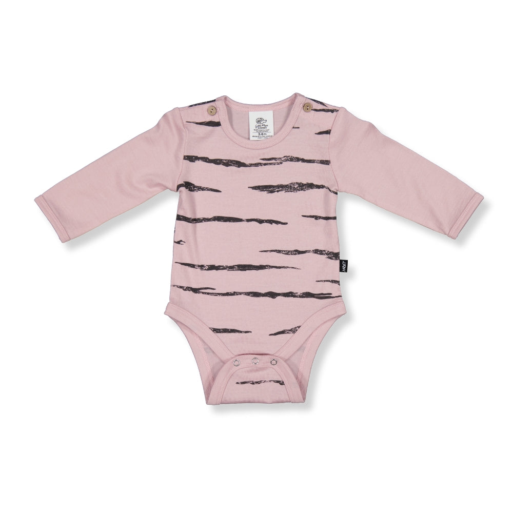 Merino Baby Long-sleeve Bodysuit - Pink with Tiger Print