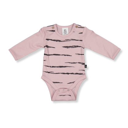 Merino Baby Long-sleeve Bodysuit - Pink with Tiger Print