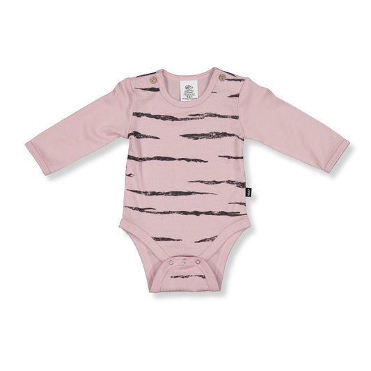 Merino Baby Long-sleeve Bodysuit - Pink with Tiger Print