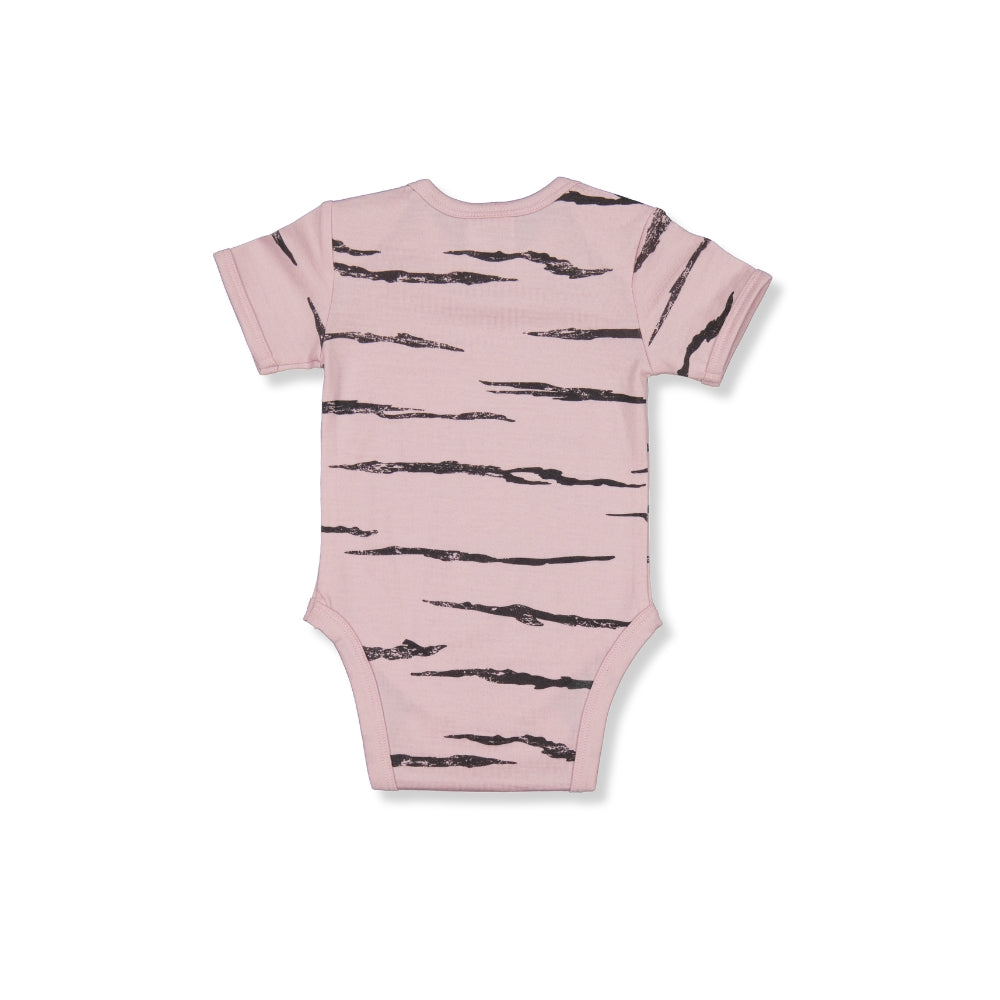 Little Flock of Horrors Merino Baby Short-sleeved Printed Bodysuit I Oatmeal with Fruit&Vege Print