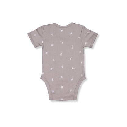 Merino Baby Short-sleeved Printed Bodysuit - Oatmeal with Fruit & Vege Print