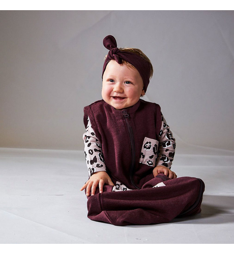 Little Flock of Horrors Merino Sleepsack I Mulberry with Leopard Detail