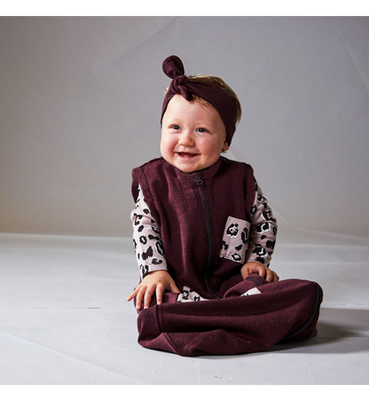 Little Flock of Horrors Merino Sleepsack I Mulberry with Leopard Detail
