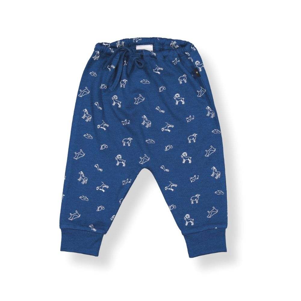 Little Flock of Horrors Merino Baby Trouser I Blue with Animal Print
