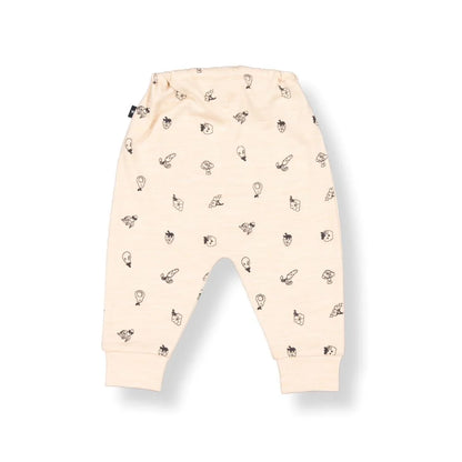 Merino Baby Trouser - Oatmeal with Fruit & Veg Print
