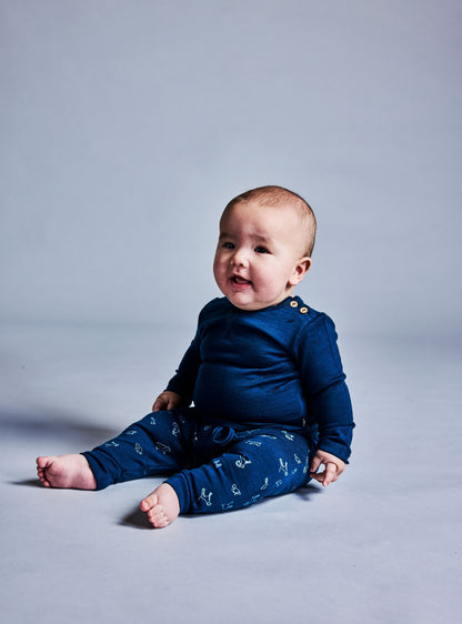 Merino Baby Trouser - Blue with Animal Print