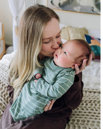 Merino Baby Bundler Gown - Sage Stripe