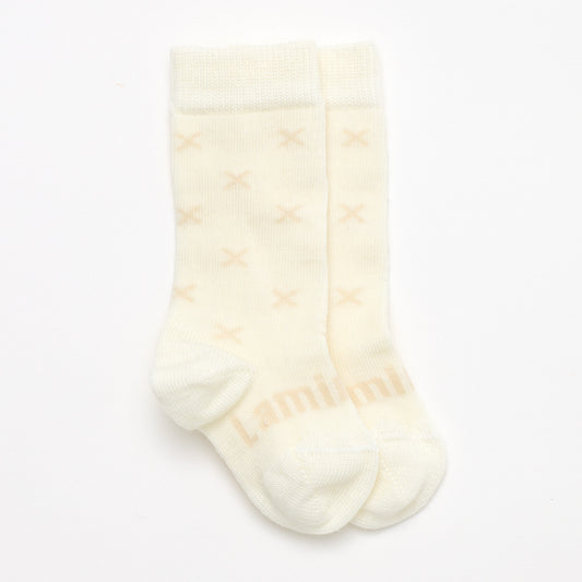 Lamington Merino Knee-High Baby Socks I Cream with Oatmeal Cross