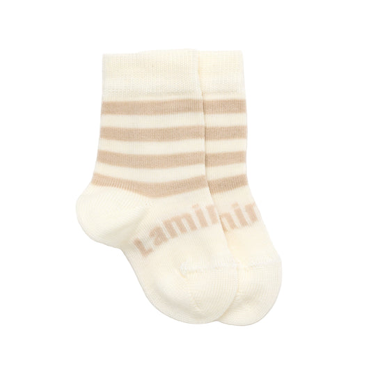 Lamington Merino Baby Socks I Cream with Oatmeal Stripe