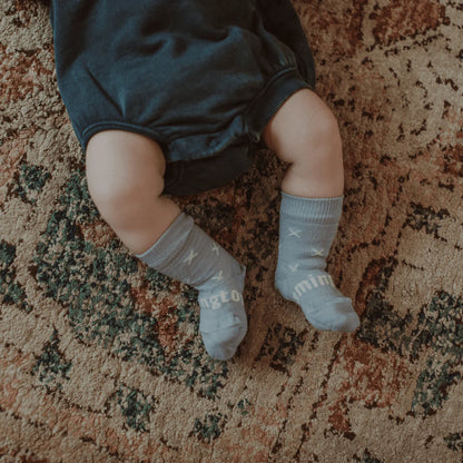 Merino Baby Socks - Blue with White Crosses