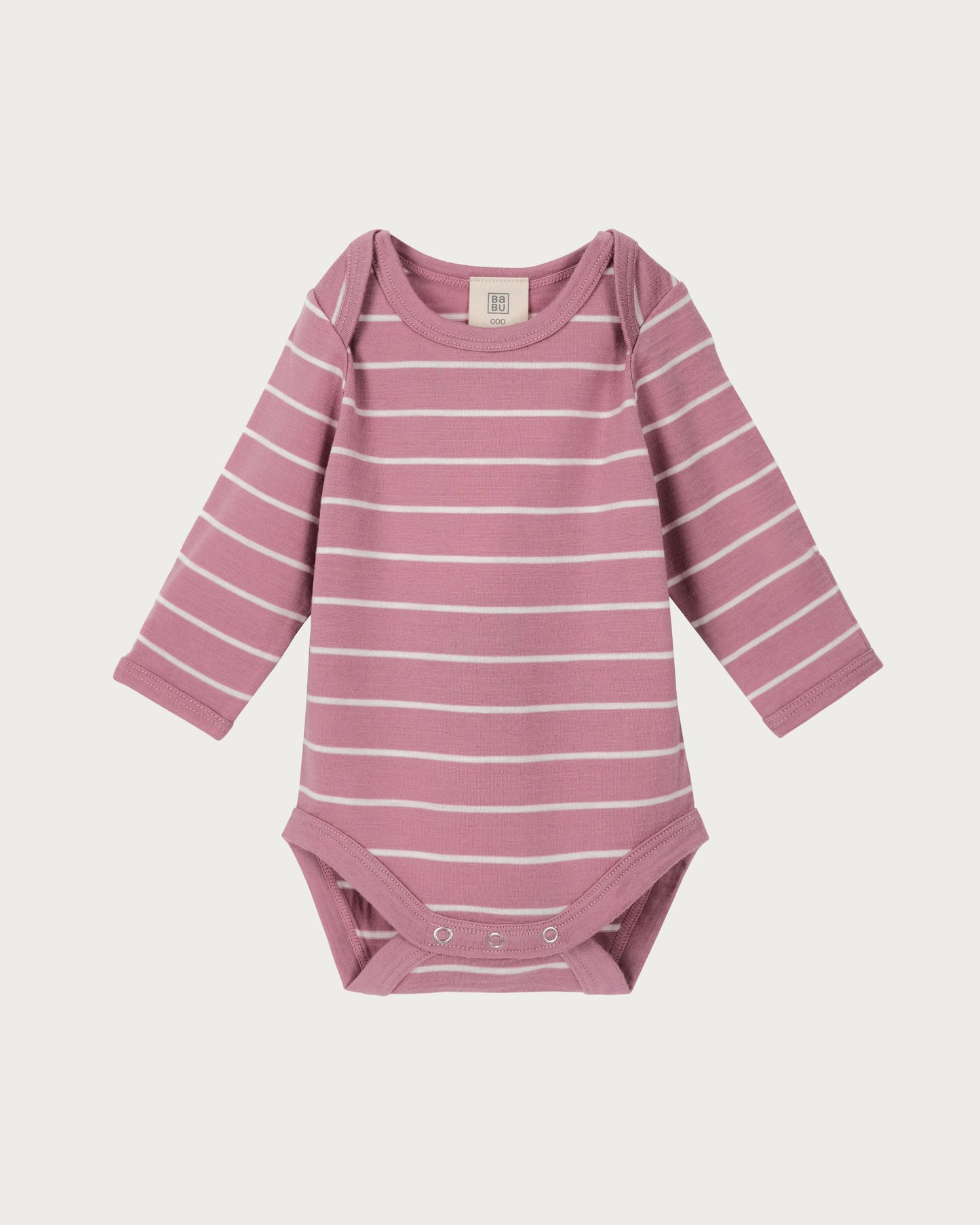 Merino Baby Long-sleeve Bodysuit  -  Grey Lavender Stripe