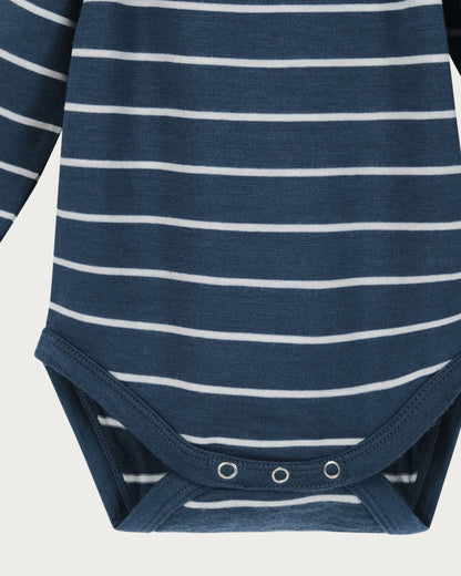 Merino Baby Long-sleeve Bodysuit  -  Grey Lavender Stripe