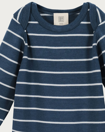 Merino Baby Long-sleeve Bodysuit  -  Grey Lavender Stripe