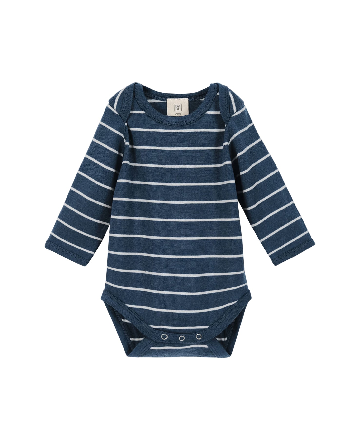Babu Merino Baby Long-sleeve Bodysuit I Denim Stripe