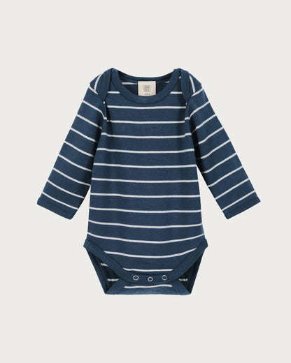 Merino Baby Long-sleeve Bodysuit  -  Grey Lavender Stripe