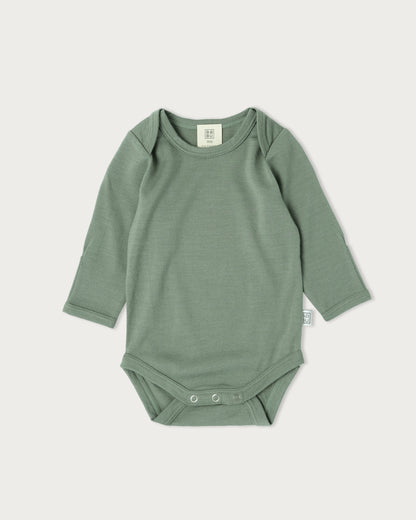Merino Baby Long-sleeve Bodysuit  -  Grey Lavender Stripe
