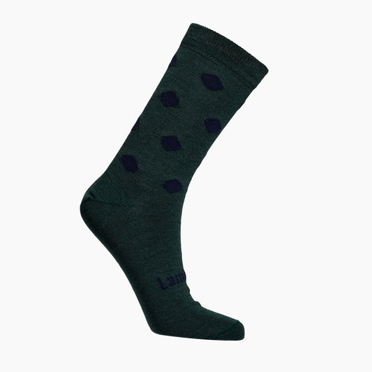 Lamington Merino Kids Socks I Dark Green with Dark Dots