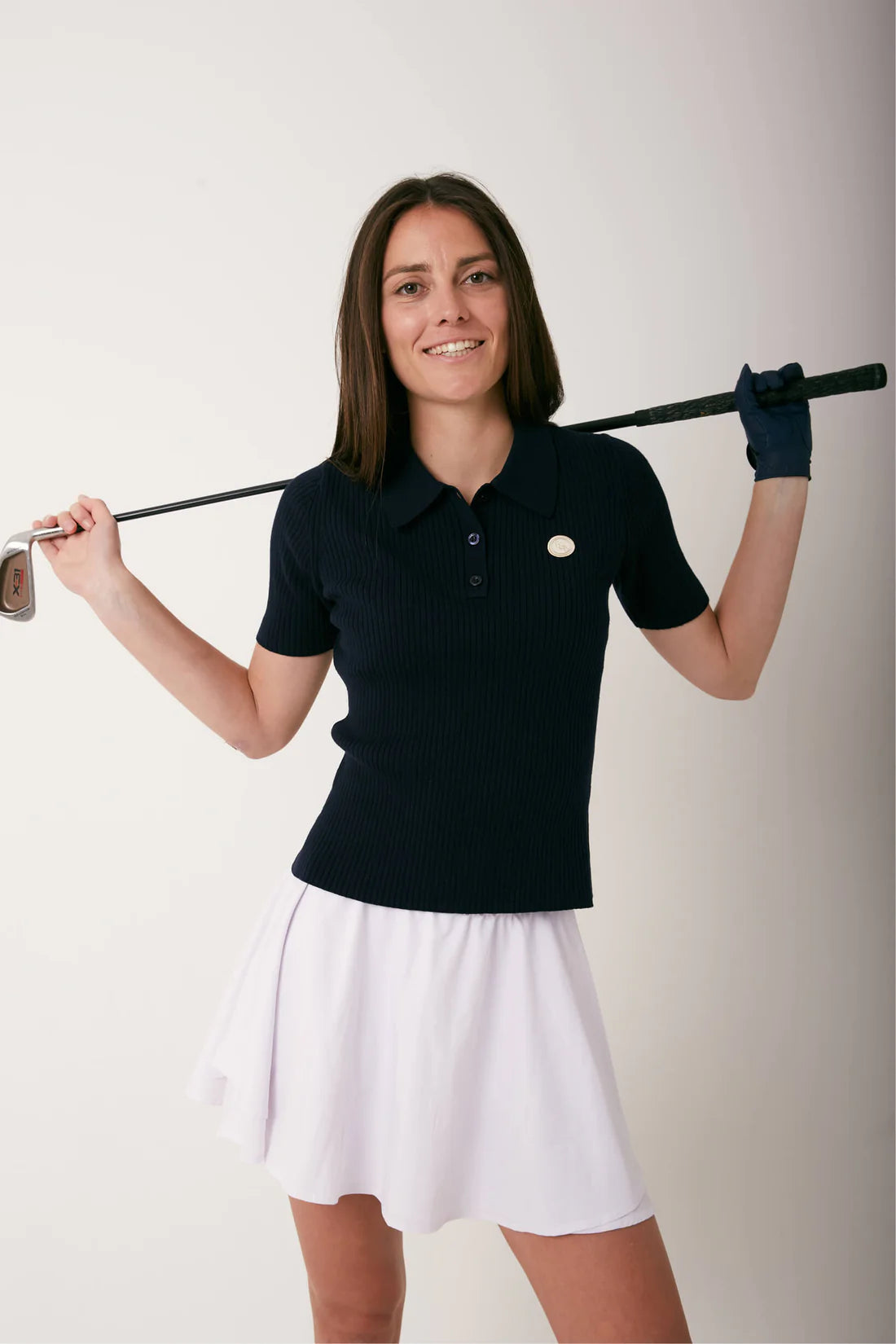 Fox & Birdie Merino Cotton Short-sleeve Ribbed Polo Tee I Midnight Blue