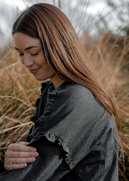 Merino 365 Womens Eden Frill Top I Slate Grey