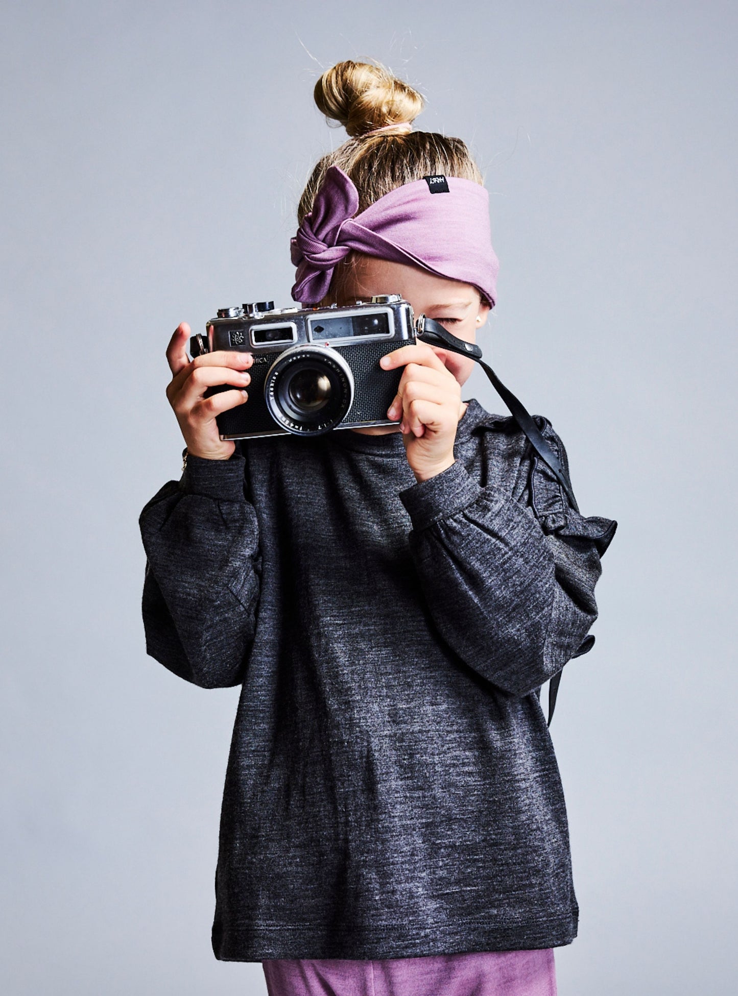 Little Flock of Horrors Merino Girls Eden Frill Top I Slate Grey