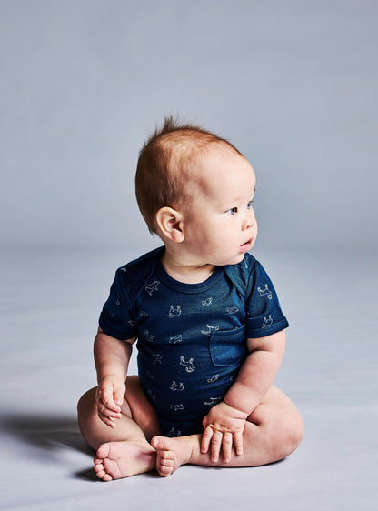 Merino Wool Baby Short-Sleeve Bodysuit - Printed
