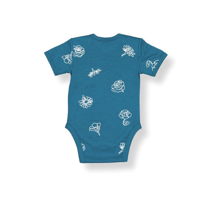 Merino Baby Short-sleeve Bodysuit - Jade with Wildflower Print