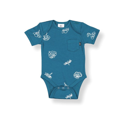 Merino Baby Short-sleeve Bodysuit - Jade with Wildflower Print
