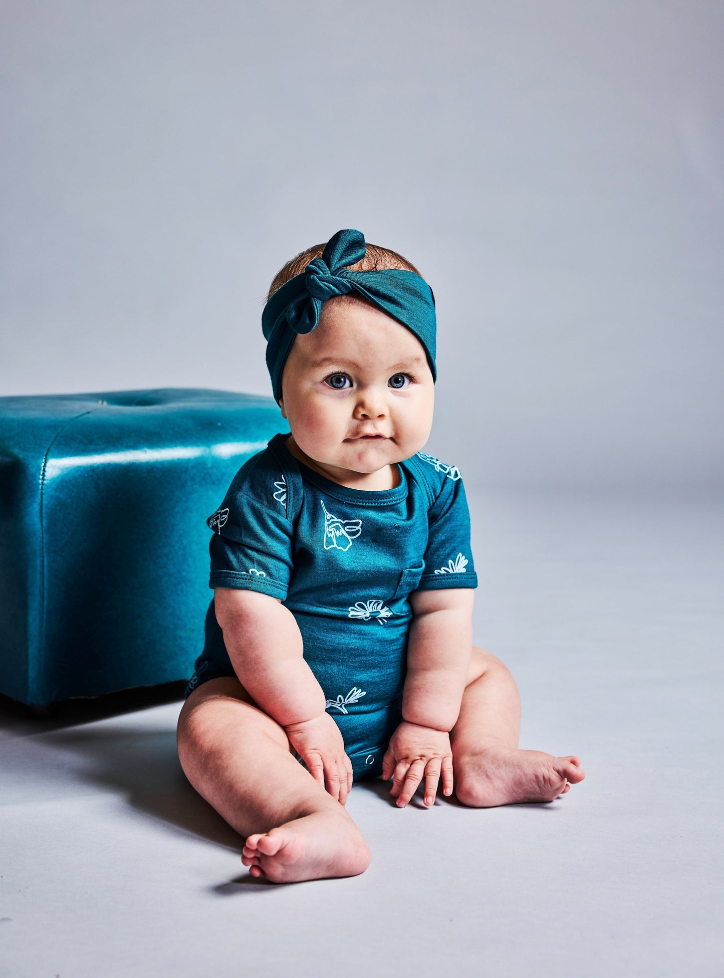 Merino Baby Short-sleeve Bodysuit - Jade with Wildflower Print
