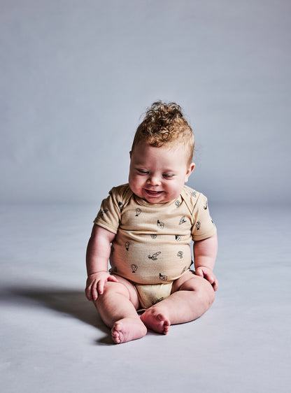 Merino Baby Short-sleeve Bodysuit - Jade with Wildflower Print