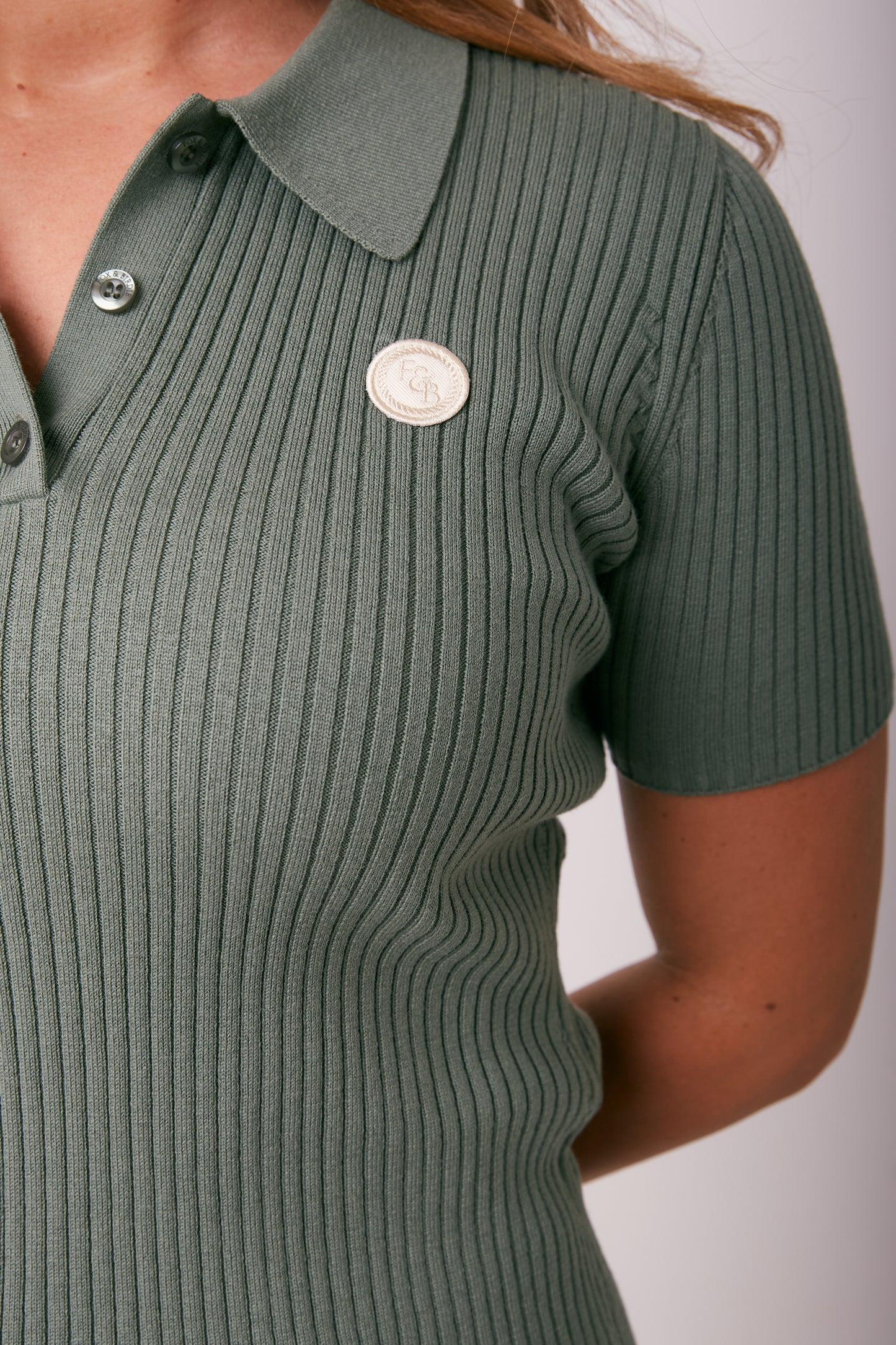 Fox & Birdie Merino Cotton Short-sleeve Ribbed Polo Tee I Sage