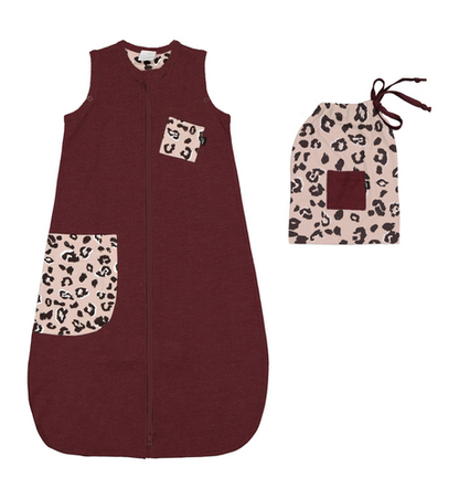 Little Flock of Horrors Merino Sleepsack I Mulberry with Leopard Detail