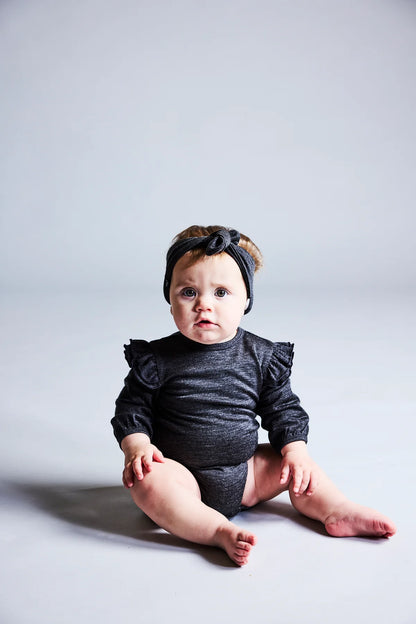 Merino Baby Long-sleeve Frill Bodysuit - Slate Grey