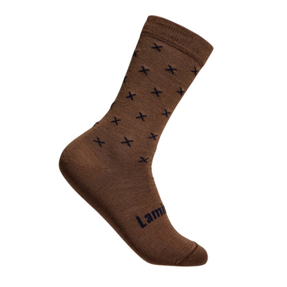 Men's Merino Socks - Brown with Dark Crosses