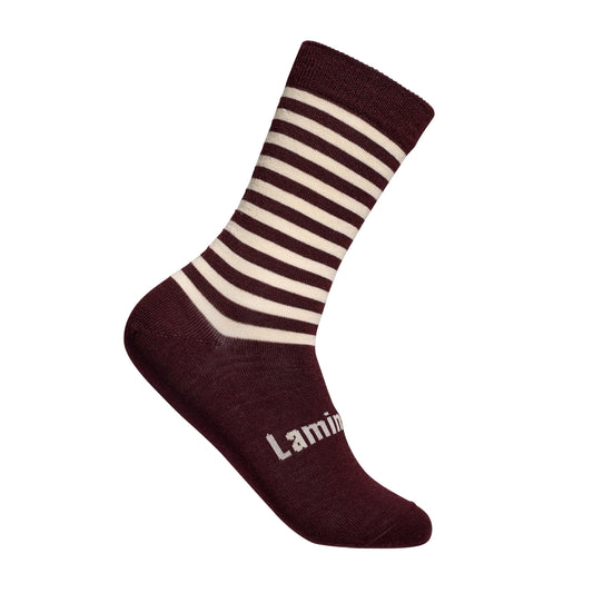 Lamington Merino Mens Socks I Maroon with Cream Stripes