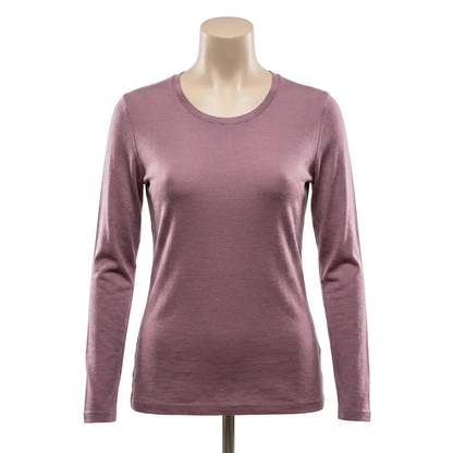 Mauve Merino Wool long-sleeve shirt on a mannequin against a white background