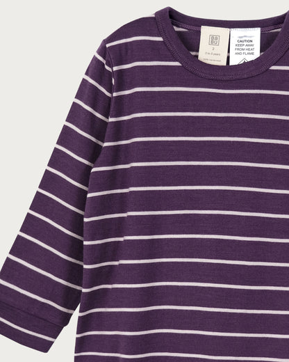 Babu Merino Kids Pyjama Set - Plum Stripe