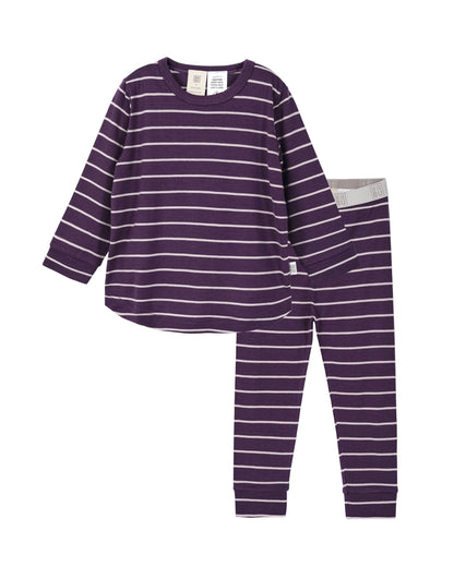 Babu Merino Kids Pyjama Set - Plum Stripe